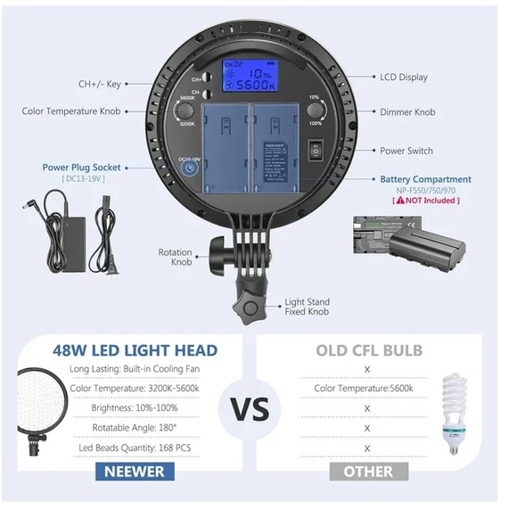 Neewer 3 pieces Dimmable Bi-color 660 LED Video and Photo Light and Stand Kit - Picture 2 of 9